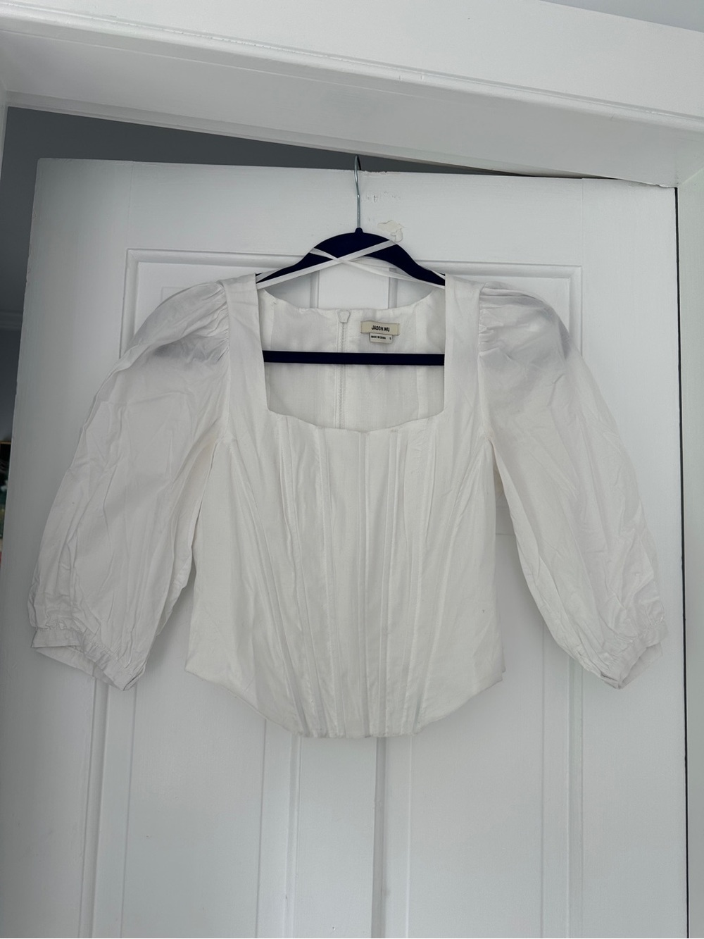 Jason Wu White Puff Sleeve Corset Boning Square Neck Blouse Top in Size Small